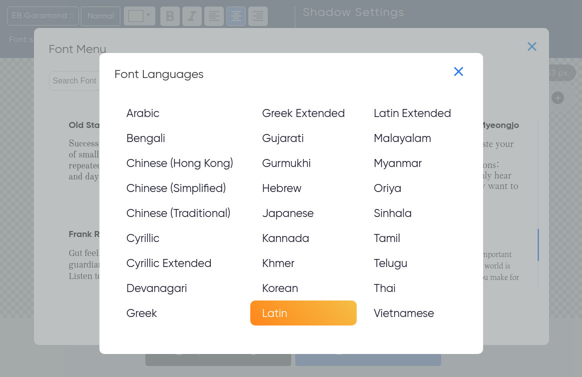 Font language selector